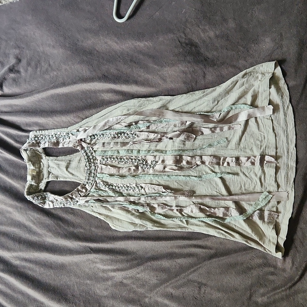 Gray beaded and ribbon tank
